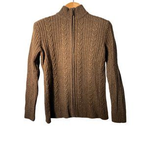 Brown Cable Knit Zipper front Sweater Classic Brown